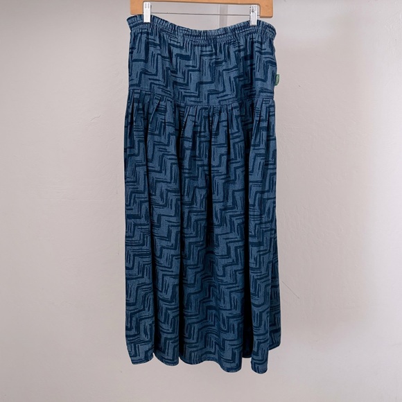 1980s-90s Gene Ewing Bis Printed Denim Full Skirt - Picture 1 of 8